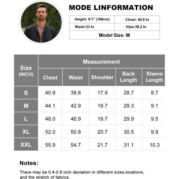 Men Black Casual Cuban Lightweight Short Sleeve Button Down Shirt Textured Beach - Picture 6 of 6